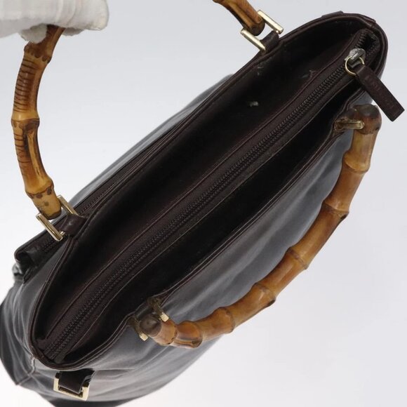 GUCCI Bamboo Hand Bag Leather 2way Dark Brown Gold - Picture 8 of 14